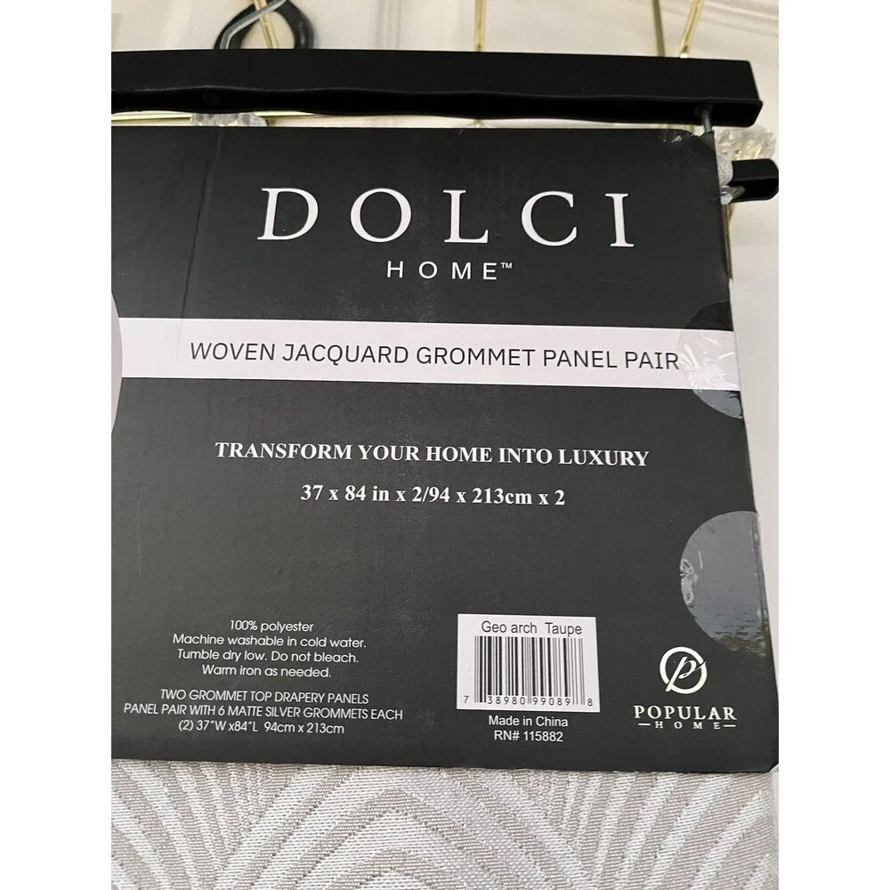 Dolci Home Geo Arch Jacquard Curtains Set 2 Panels 37x84 Taupe Grommet
